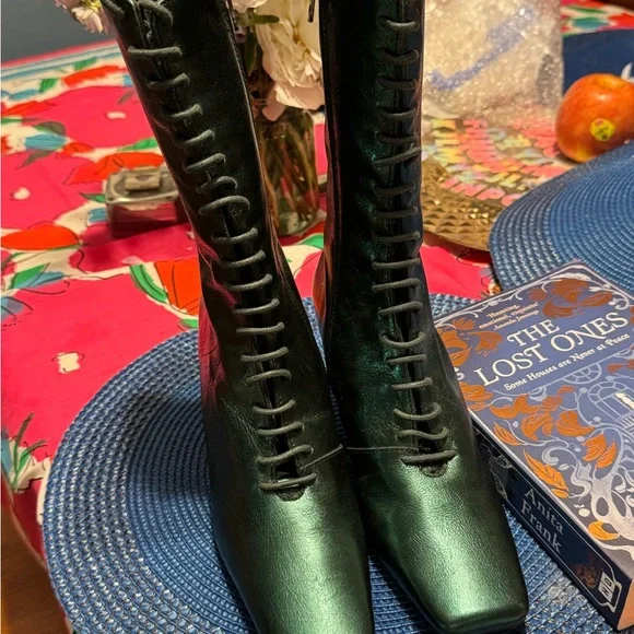 L'INTERVALLE Metallic Green Lace-Up Boots - Picture 1 of 6